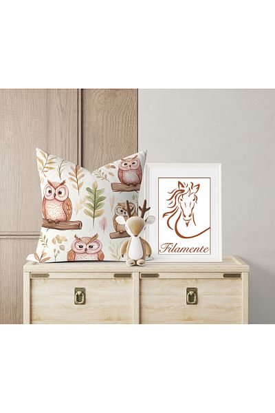 Filamente Double Sided Digital Printing Throw Pillow Cover Children's Room Owl Pattern