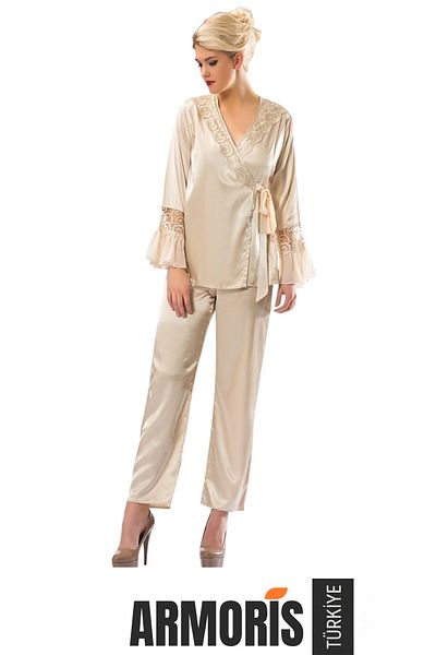 Armoris New Season Comfortable Night Dowry Women's Charming Stylish Elegant Cream Satin Pajama Set