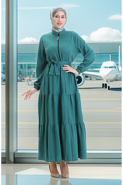 sefamerve Φόρεμα με μισό φερμουάρ 1202-04 Emerald Green