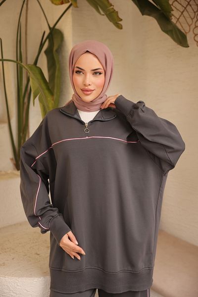 Wovi Σετ αθλητικής φόρμας Hijab - Γυναικείο, Σετ δύο τεμαχίων, γιακάς με φερμουάρ