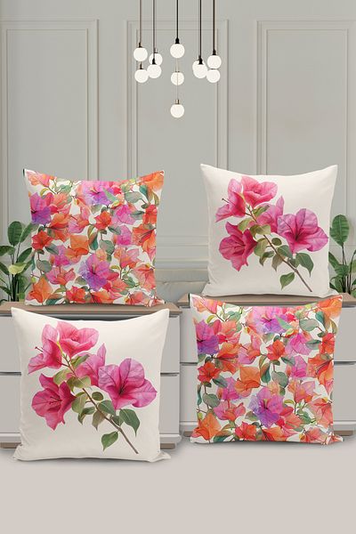 Filamente 4-Piece Double-Sided Digital Printing Throw Pillow Cover with Floral Pattern