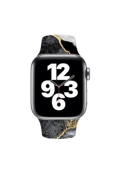 OEM Silicone Strap for Apple Watch PREMIUM Marble Design, 42 44 45 49 mm, Black Gold