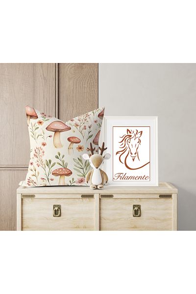 Filamente Double Sided Digital Printing Throw Pillow Cover Children's Room Mushroom Pattern