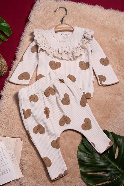 Babydonat Heart Patterned 100% Cotton 3-Piece Baby Girl Set 9-18 Months