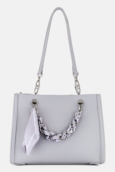 Sisley حقيبة كتف نسائية بشعار العلامة التجارية، رمادية