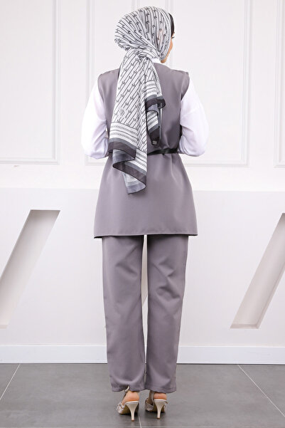 İmajButik Gray Shoulder Button Vest Pants Suit