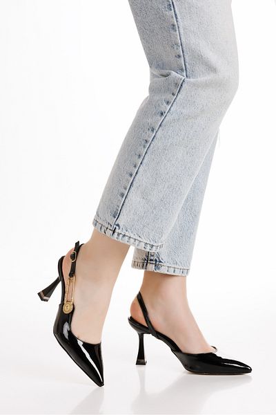 Best Group Women's Black Patent Leather Side Stylish Buckle Pointed Toe Heeled Shoes