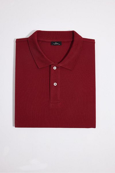 Tudors Men's Big Size Large Size 100% Cotton Plain Pique Burgundy Polo Neck T-Shirt