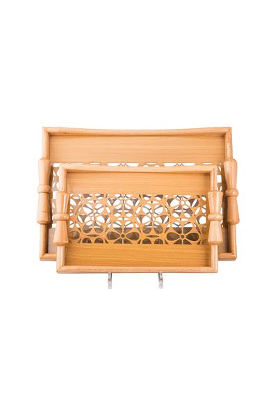 Dania Set of 2 wooden plates and trays with a decorative base and a transparent acrylic layer, size (33*23)(41*29) cm