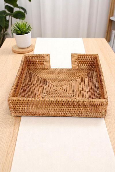oceanpoint Square Rattan Tray, Hand Knitted, Storage Box, Organizer Organizer, Presentation Holder, 30 cm