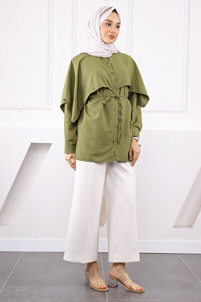 İmajButik Khaki Cape Detailed Judge Collar Shirt