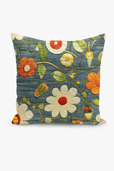 Filamente Double Sided Digital Printing Throw Pillow Case Quilted Look Floral Pattern