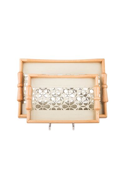 Dania Set of 2 wooden plates and trays with a decorative base and a transparent acrylic layer, size (33*23)(41*29) cm