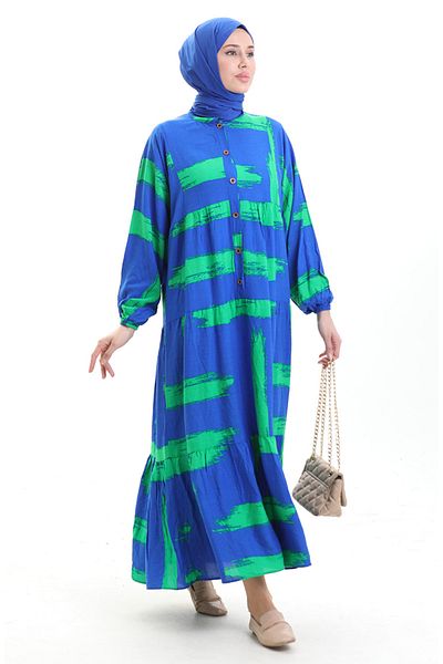 sefamerve Φόρεμα με μοτίβο με μισό κουμπί 2069-02 Saks Green