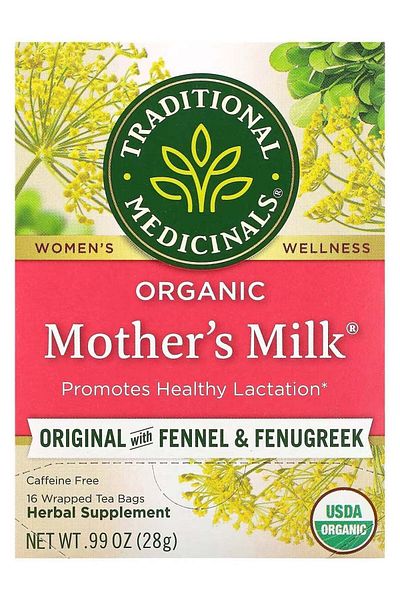 TRADITIONAL MEDICINALS Organic Mother's Milk Tea, Caffeine-Free, 16 Herbal Tea Bags