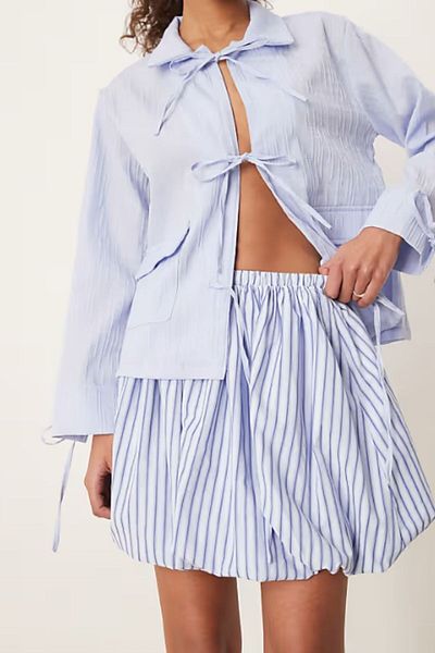 GIA - ART Balloon Cut Mini Design Skirt Blue Striped