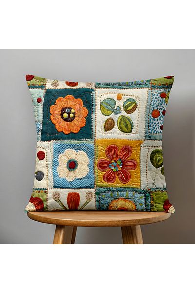 Filamente Double Sided Digital Printing Throw Pillow Case Quilted Look Floral Pattern