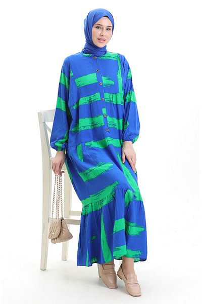 sefamerve Φόρεμα με μοτίβο με μισό κουμπί 2069-02 Saks Green