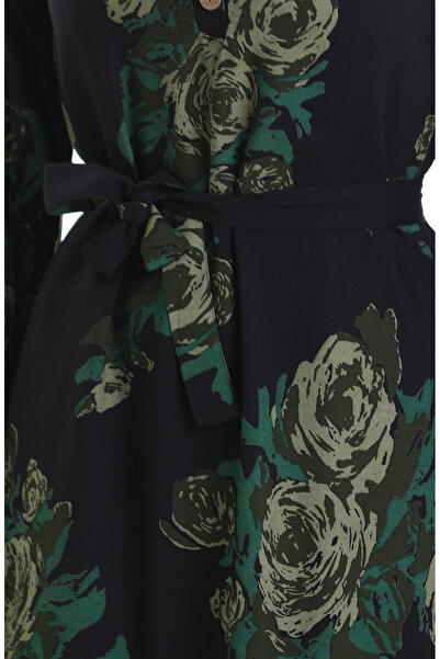 sefamerve Φόρεμα με κουμπιά με μοτίβο ζωνών 2076-03 Μαύρο Πράσινο