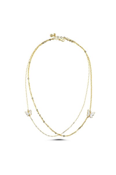 Koçak 14 Ayar Beyaz Kelebek Tasarım Altın Kolye