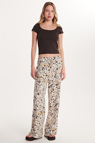 Tudors Women's Relax Fit Relaxed Cut Elastic Waist Lace up Printed Viscose Trousers