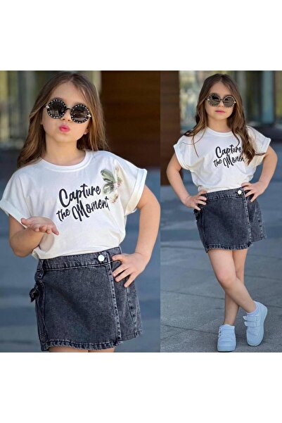 RAPAPA Girls' Holiday Denim Shorts Skirt Set Bottom Top Set 2528B