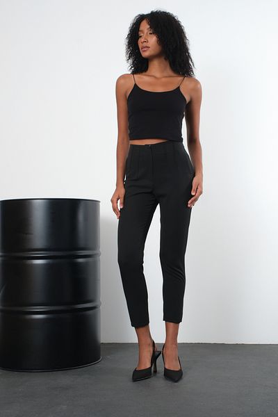 Bolivente Black High Waist Narrow Leg Woven Trousers
