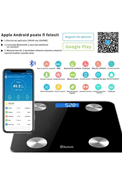 varioshop VarioShop® Smart Electronic Bathroom Scale, With Smart Application, Body, Digital, Illuminated, T