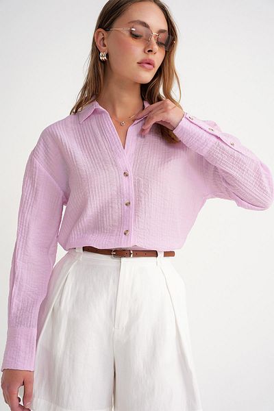 Mixray 4642 Women's Epaulet Kraşlı Shirt Pink