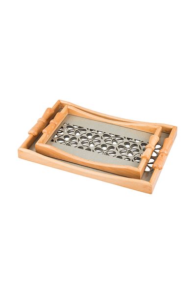 Dania Set of 2 wooden plates and trays with a decorative base and a transparent acrylic layer, size (33*23)(41*29) cm