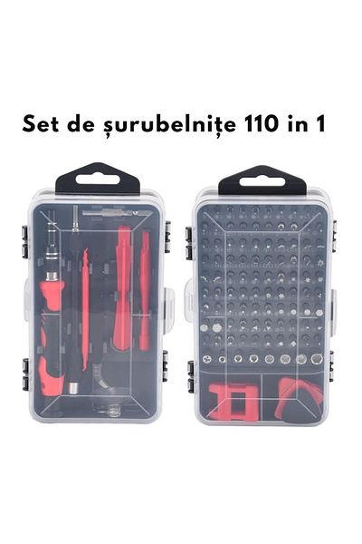 varioshop VarioShop® 110 in 1 Precision Screwdriver Set, 98 Bits, Suction Cup, Tweezers, Magnetization, Ergo Handle