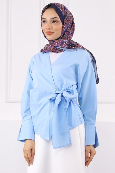 İmajButik Baby Blue Side Tie πουκάμισο