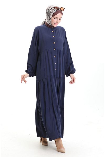 sefamerve Judge Collar Half Button Dress 0090-03 Dark Navy Blue
