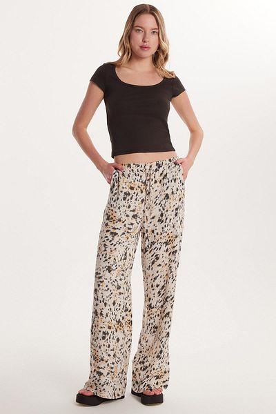 Tudors Women's Relax Fit Relaxed Cut Elastic Waist Lace up Printed Viscose Trousers