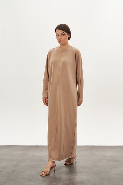 Mevra Modal Dress with Stitched Front Camel