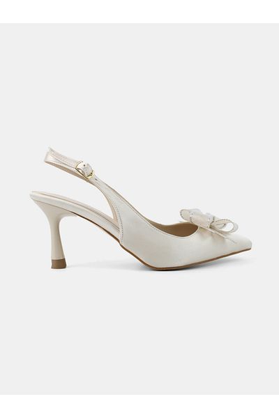 MAGGIO Cream Satin Bow Thin Heeled Evening Dress Women's Shoes