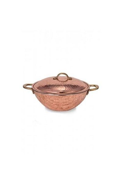 Rotanev Wok Pan 25 cm Hand Forged Red Copper Pan Wok with Lid