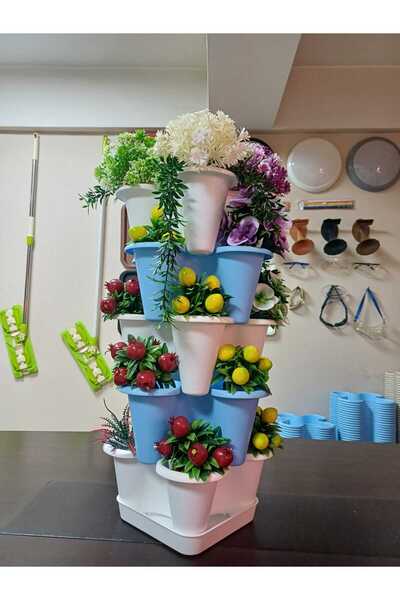 Baby Turco 5 Katlı Yonca Kule Saksı Seti | Çiçek Bitki Sebze Meyve Salon Mutfak Banyo Bahçe Saksı Seti MAVİBEYZ