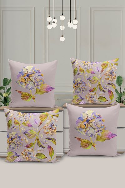 Filamente 4-Piece Double-Sided Digital Printing Throw Pillow Cover with Floral Pattern