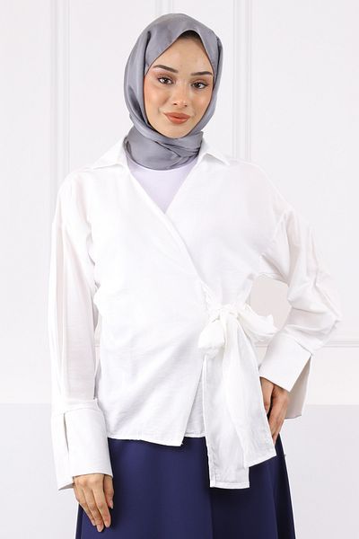 İmajButik Ecru Side Tie Shirt