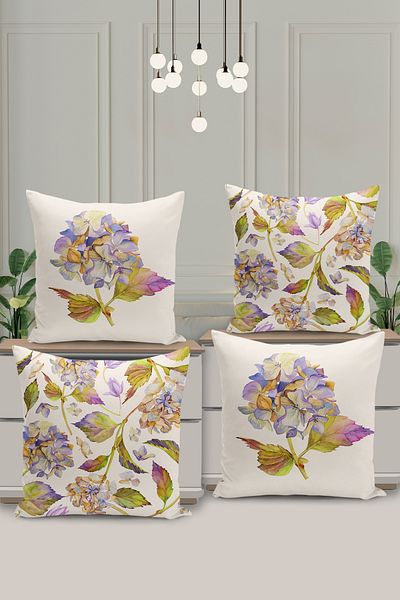 Filamente 4-Piece Double-Sided Digital Printing Throw Pillow Cover with Floral Pattern
