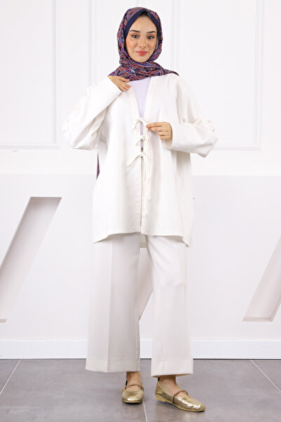 İmajButik Ecru Front Tie Kimono