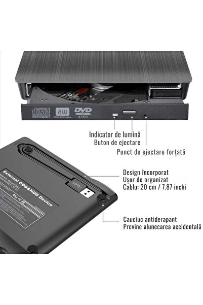 varioshop Unitate CD externa VarioShop®, USB 3.0, CD / VCD / DVD Burner Writer, Plug and Play,8X / 24X, Compa