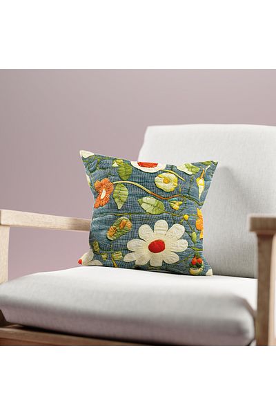 Filamente Double Sided Digital Printing Throw Pillow Case Quilted Look Floral Pattern