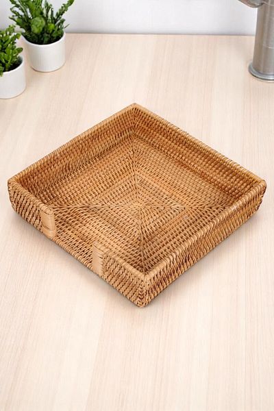 oceanpoint Square Rattan Tray, Hand Knitted, Storage Box, Organizer Organizer, Presentation Holder, 30 cm