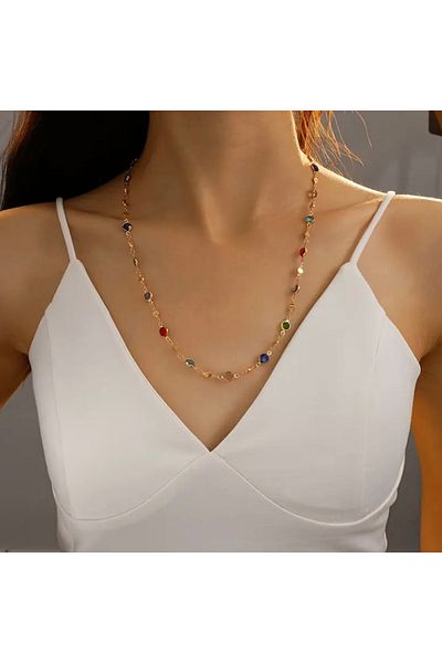 Eylülün Takısı Women's Steel Gold Color Colored Stone Y Necklace