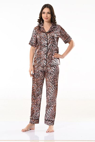 Miss Dünya Lissa Shirt Collar Short Sleeve Printed Women's Pajama Set