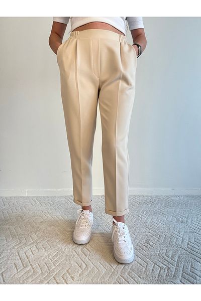 Taşpınar Butik Stone Color Women's Double Leg Trousers
