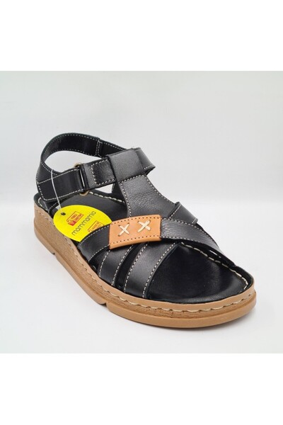 Mammamia D25Ys-2440 Black Genuine Leather Anatomical Insole Side Velcro Women...