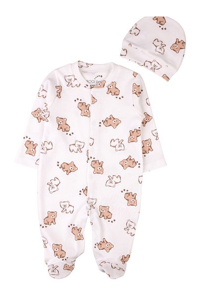 bogibaby Newborn Baby Rompers Hat Teddy Bear Patterned Newborn Outfit